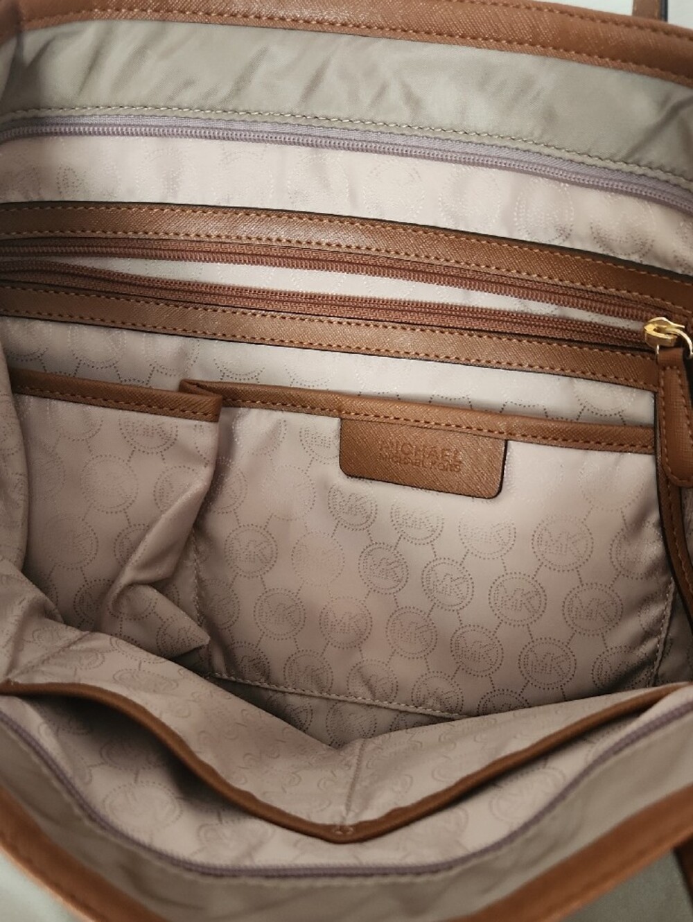 Michael Kors Taupe Tote with Brown Trim and Gold Hardware - Picture 3 of 4